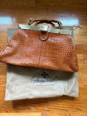 Patricia Nash Cognac Croc-Embossed Bamboo Handle Frame Satchel
